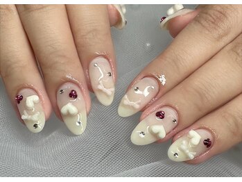 ジェムネイル(gem nail)/ホワイトバレンタインネイル