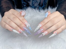 水色×ラベンダー3Dネイル