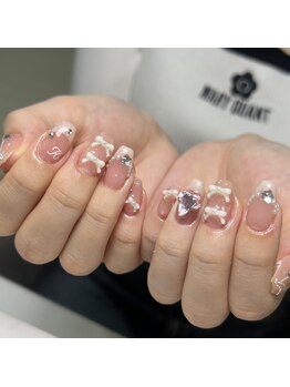 ももフレンチ×リボンネイル