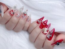 Mネイル/赤白ワンカラー