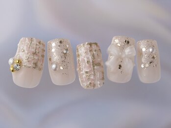 ジェミーネイル シンジュク(Jemiy nail shinjuku)/ツイードキラキラリボン¥8480