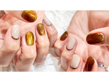 ネイル シスター(nail sister)/ゴールド×ブラウン秋ネイル