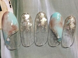 ラメグラ×夏タイダイネイル