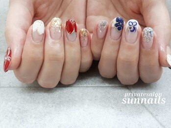 サンネイルズ(sun nails)/6本アート+一色追加