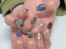 navy×brownアートnail by浅川