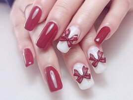 ボルドー×リボンネイル