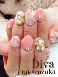 花柄ｘクリアビジューネイル☆