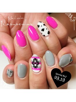 ラナンキュラス(Ranunculus)/秋☆アシンメトリーNail