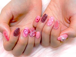 ピンク/リボン/ドットネイル