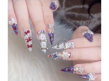 ハラ(Hara)/チェック　リボン　冬ネイル