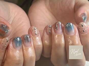 ネイルセッション(nail session)/ブルーとテラコッタ夏ニュアンス