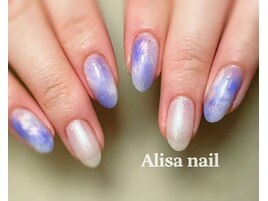 青色マーブルネイル