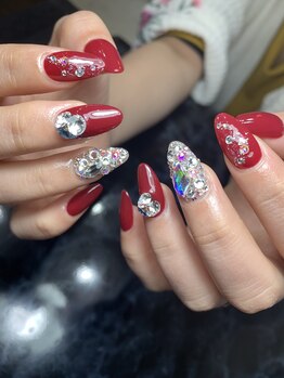 レディグリッター(Lady glitter)/Vカット+敷き詰めキラキラネイル