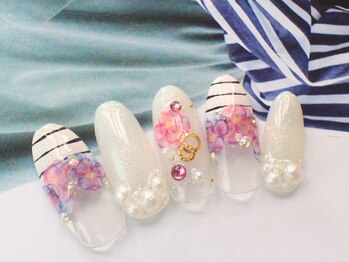 ネイルサロン ティディ(TIDY)/ボーダー/フラワー/春夏ネイル