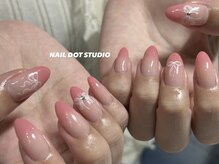 ネイルドットスタジオ 堺筋本町(NAIL DOT STUDIO)/ピンクグラデ×リボン