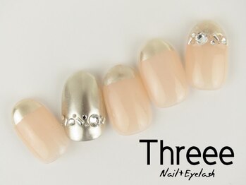 スリーネイルプラスアイラッシュ(Threee Nail+Eyelash)/ミラーフレンチネイル