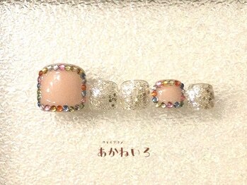 ネイルサロン あかねいろ/きれいめベージュビジューフット