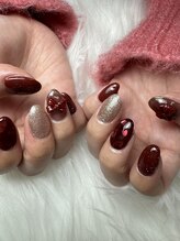 フラワーズネイル(flowers nail)/赤ガーリーネイル