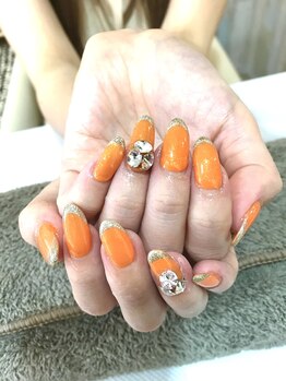 ネイルサロン マリブ(Maribu)/オレンジネイル　スワロネイル