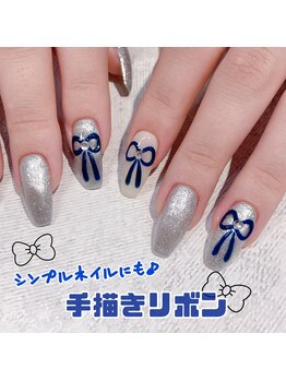 バニーアイズ 博多店(Bunny eyes)/手描きリボンネイル♪