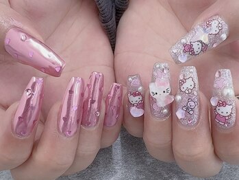 ピンクミラーグリッターネイル