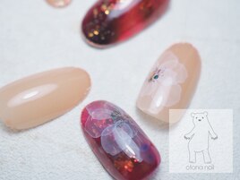 赤べっ甲と水彩アネモネネイル