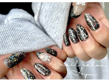 エイム 秋葉原(Aym)/持ち込み　黒ラメ×蝶々