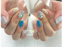 ラリュールネイル(L'Allure nail)/ブルー×グレーネイル￥7700
