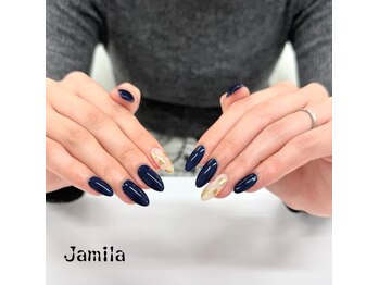 ジャミーラ/ネイビー×金箔2本アートネイル
