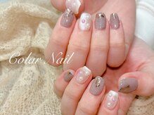 コラールネイル 本町(Colar Nail)/大人グレージュ×パールホワイト
