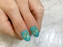 ネイルドール(Nail Doll)/押し花　黄色と水色　ブーケ