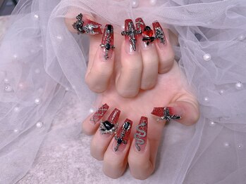 スノーネイルサロン 新宿店(Snow nail salon)/赤薔薇十字架クロスハート