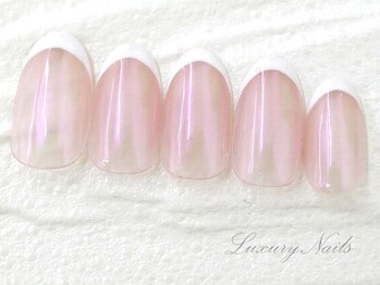 ラグジュアリーネイルズ カワグチ(Luxury Nails Kawaguchi)/オーロラミラー*フレンチ