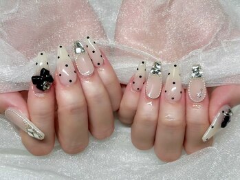 ドット柄　リボン　ワンホン