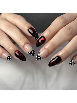 ネイルアトリエビー(nail atelier be’)/ドットフレンチ×ハートdesign