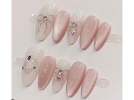 春のふんわりリボンネイル