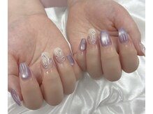 デュリブリンクネイル 高田馬場(Duli blink nails)/パープルと手書きフラワーネイル