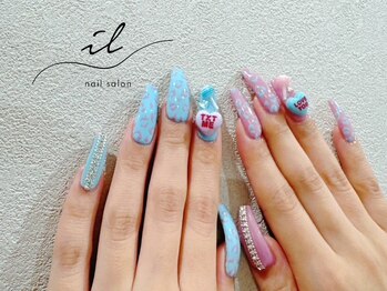 イル 神戸店/ヒョウ柄×パーツネイル