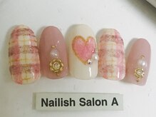 ネイリッシュサロン エー(Nailish Salon A)/もけもけラブリーチェックネイル