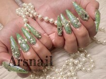 アルスネイル(Ars nail)/グリーンラメロングネイル