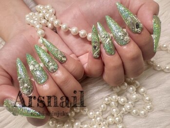アルスネイル(Ars nail)/グリーンラメロングネイル