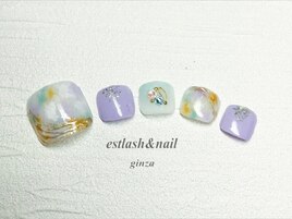 フットパープルタイダイネイル