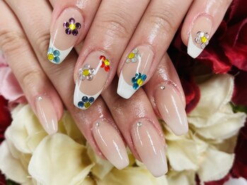 ダブルネイル(Double Nail)/【多田】フレンチ×フラワー