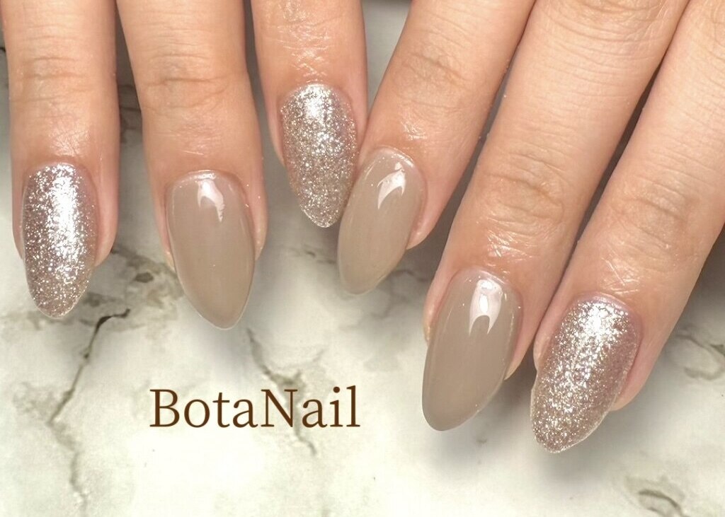 ネイルチップオーダー べっ甲サンド砂ブラウンニュアンス左右非対称