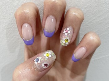 クォーターリゾートネイル(QUARTER RESORT nail)/くすみパープルフレンチネイル☆