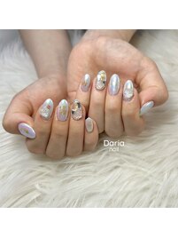 オーロラブルーのワンホンネイル