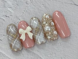 【森】斜めチェック×リボン