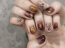 flower＆brown nail