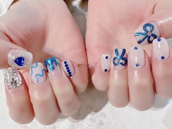 ラルネイル 大宮(Lull. nail)/＃ミラー＃アシメ＃ブルー
