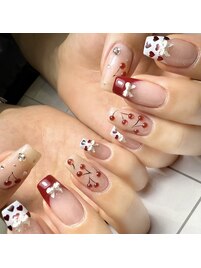 さくらんぼ×フレンチネイル